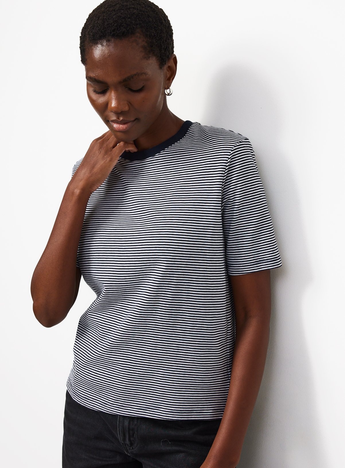 Navy Stripe Shoulder Pad T-Shirt 
