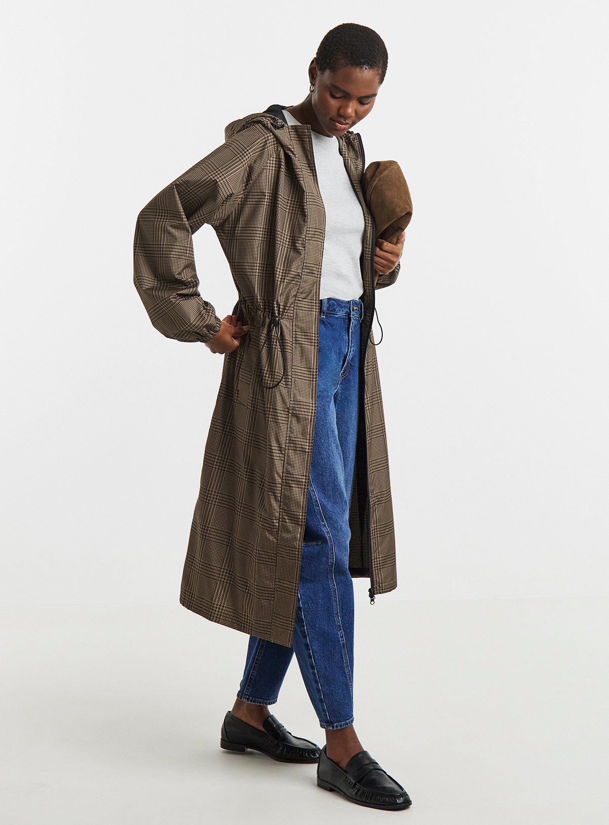 JD WILLIAMS Check Print Longline Lightweight Raincoat 
