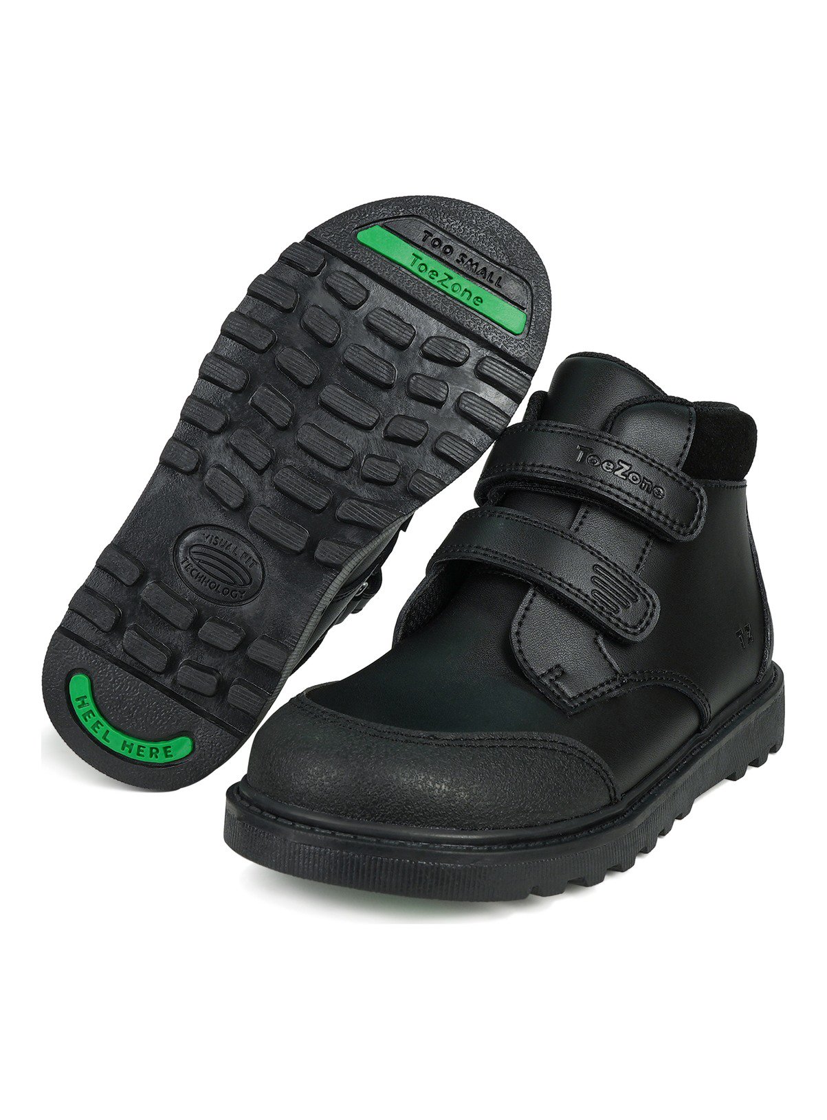 TOEZONE Levi Boys Black Coated Leather Durable Riptape School Boots 
