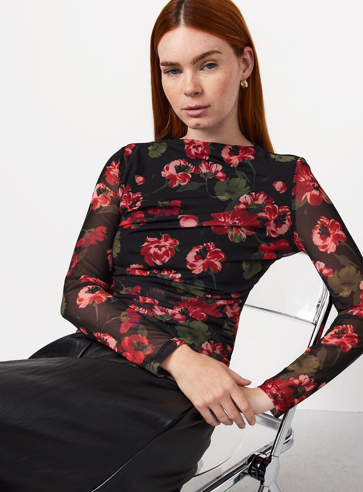 Mesh Floral Drapey Top 