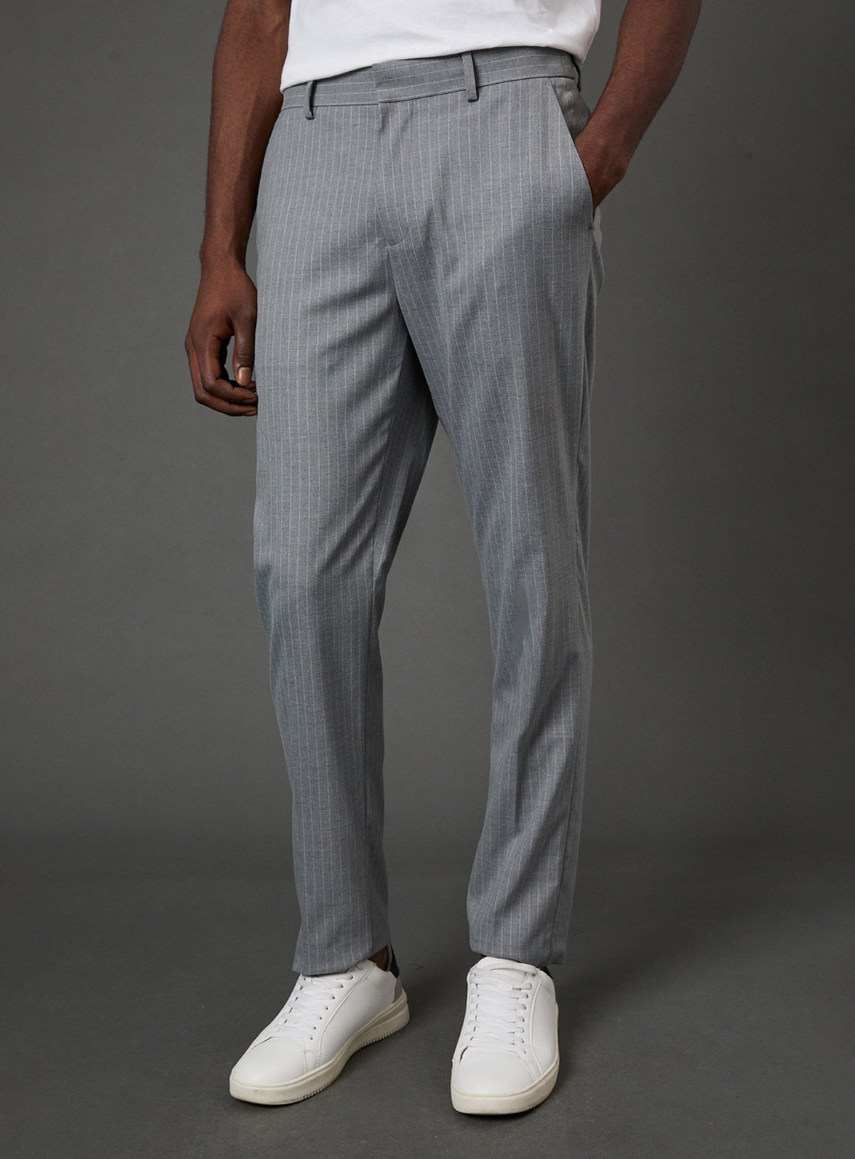 BURTON Grey Pinstripe Slim Fit Suit Trousers 