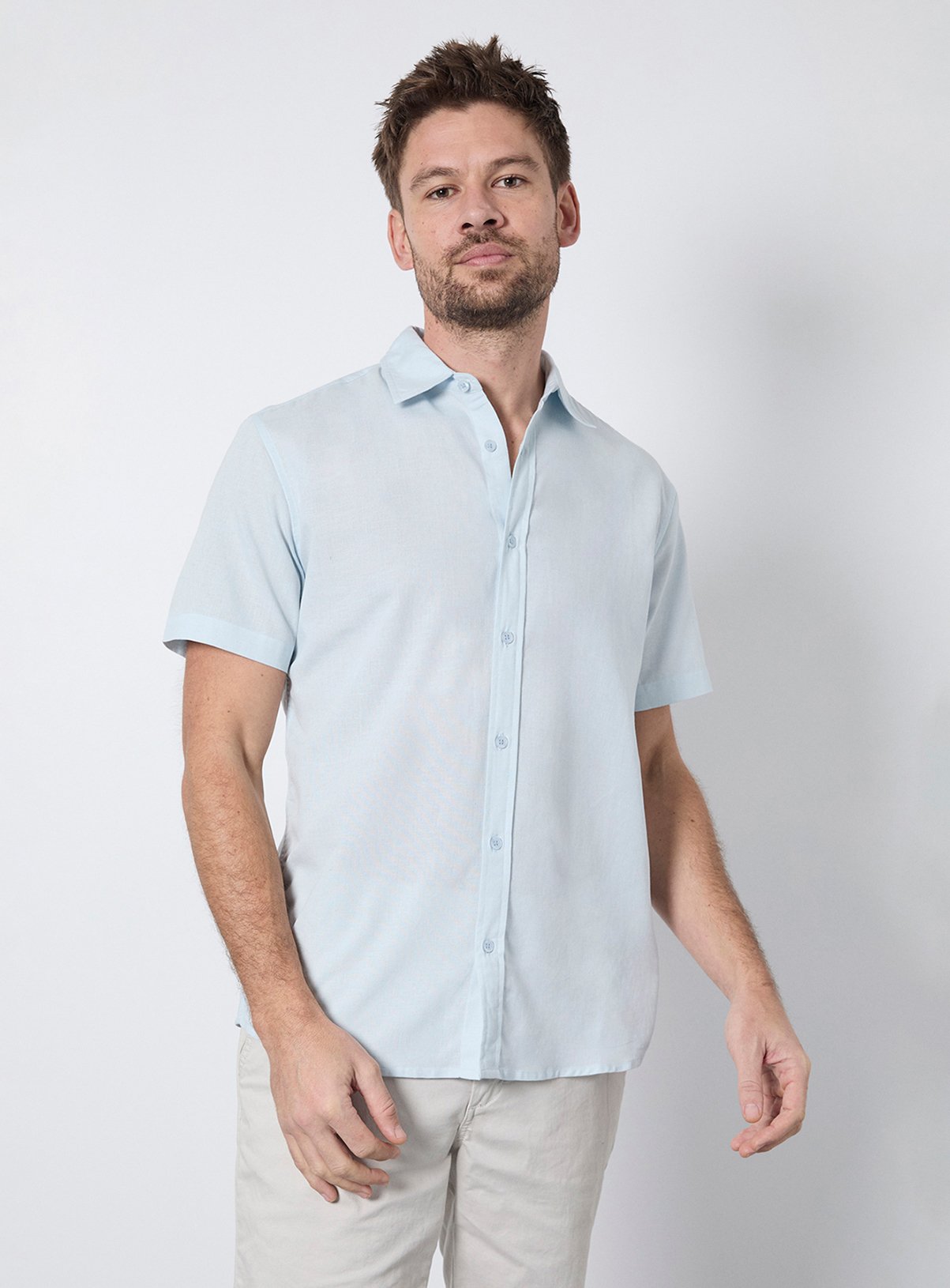 BURTON Light Blue Linen Blend Short Sleeve Shirt 