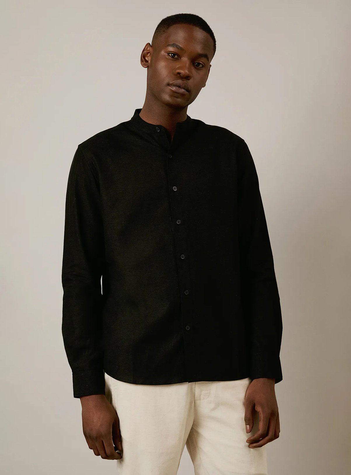 BURTON Grandad Collar Shirt With Linen 