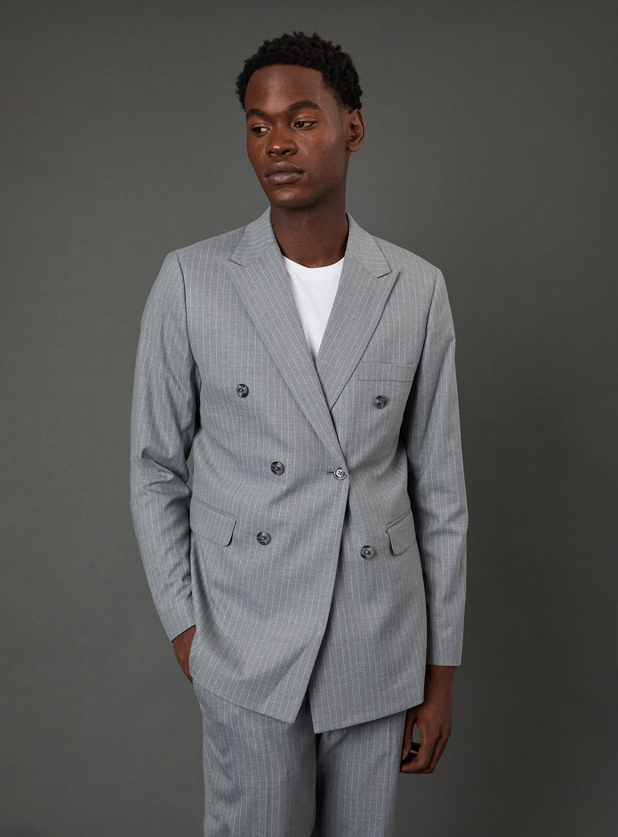 BURTON Grey Pinstripe Double Breasted Blazer 