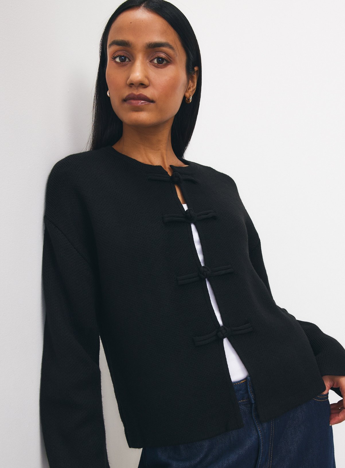 Frogging Trim Knitted Jacket 