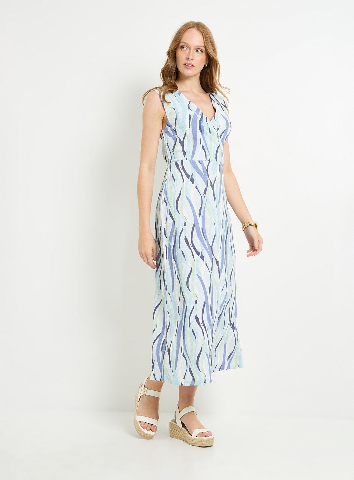 WALLIS Blue Stripe Jersey Wrap Midaxi Dress 12