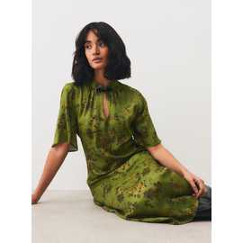 Polka Dot Satin Mandarin Collar Midaxi Dress