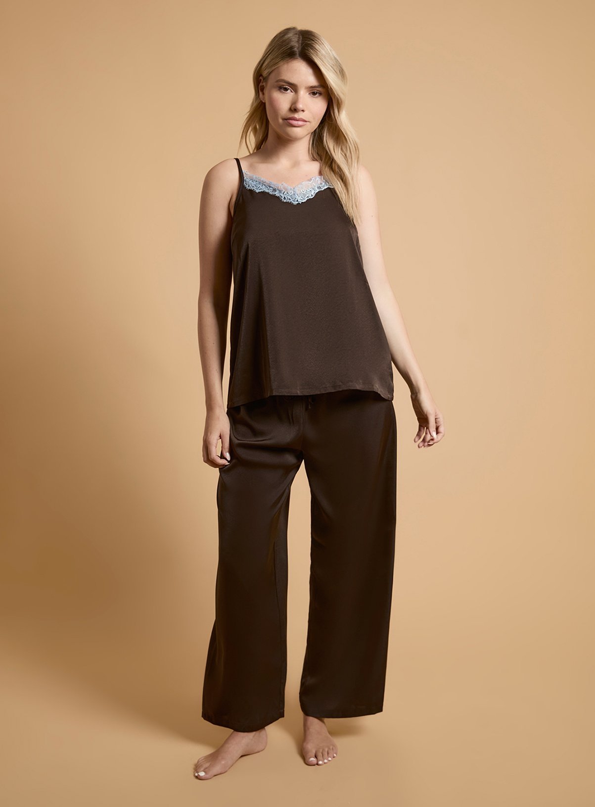 OASIS Strappy Cami and Trouser Satin Nightwear Set 