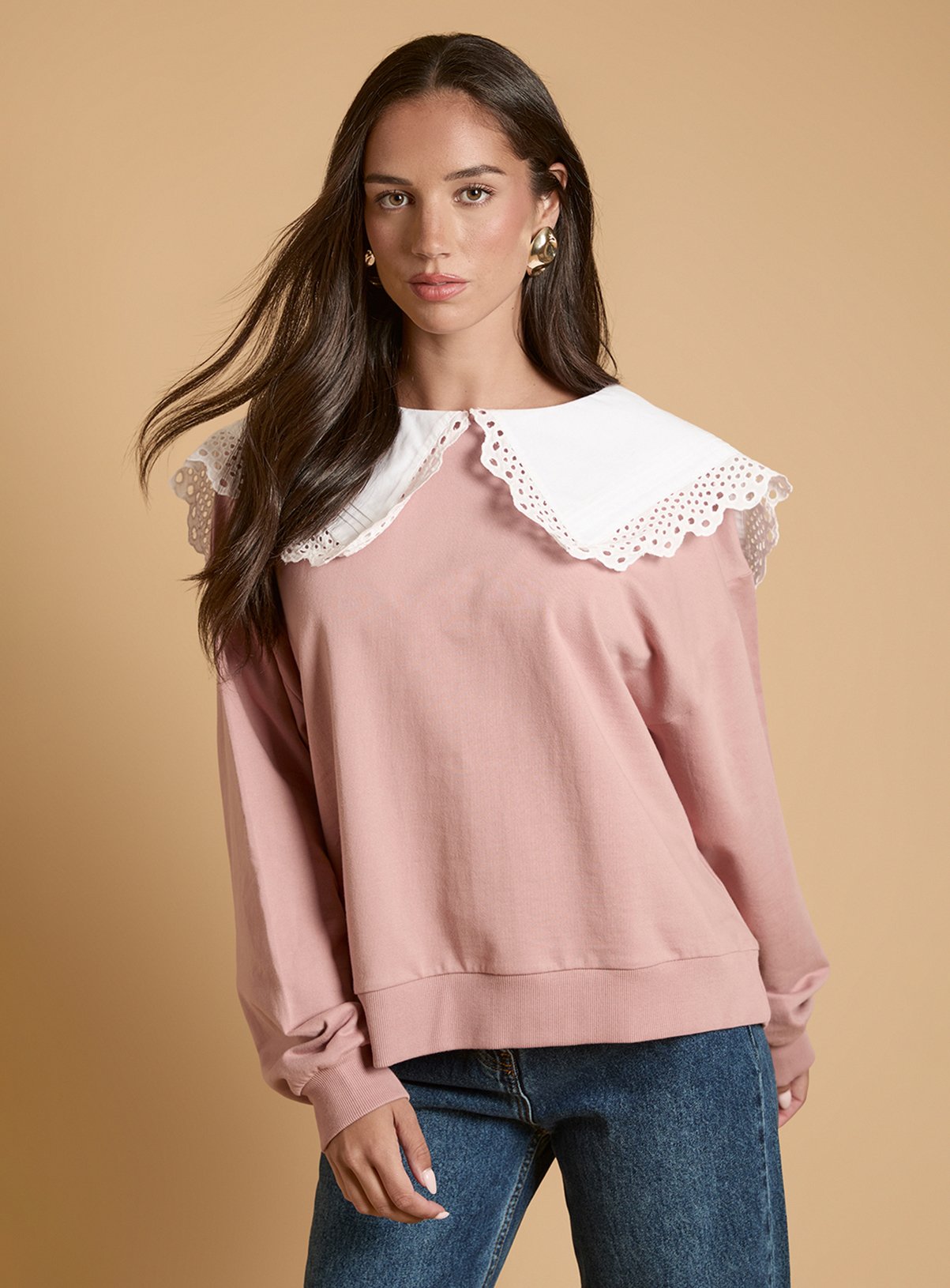 OASIS Volume Sleeve Sweatshirt with Cotton Collar 