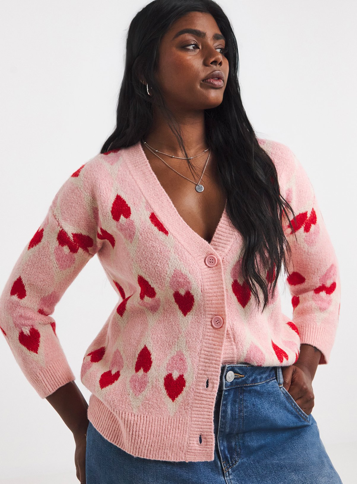 SIMPLY BE Heart Jacquard Cardigan 