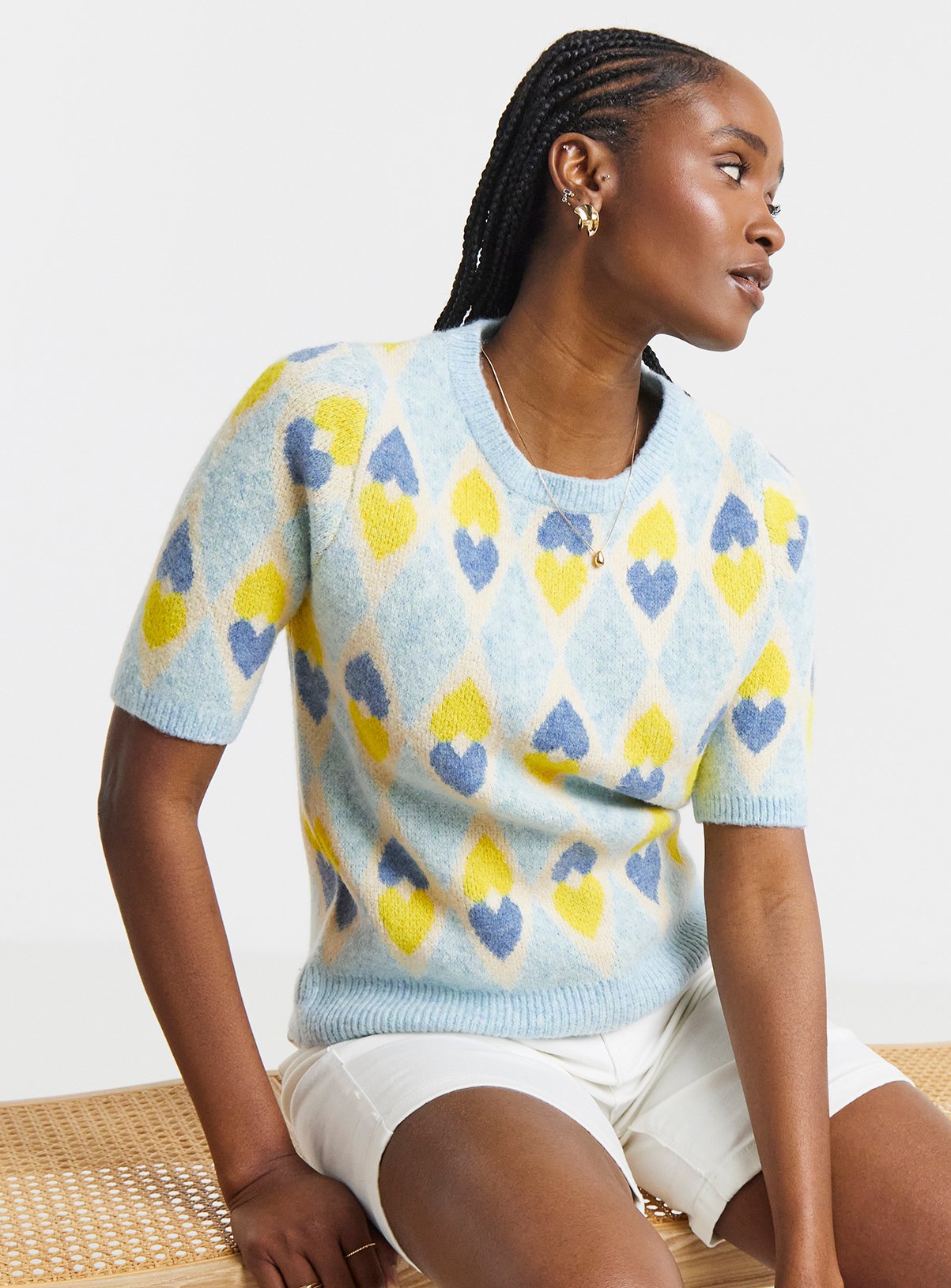 SIMPLY BE Heart Jacquard Short Sleeve Jumper 