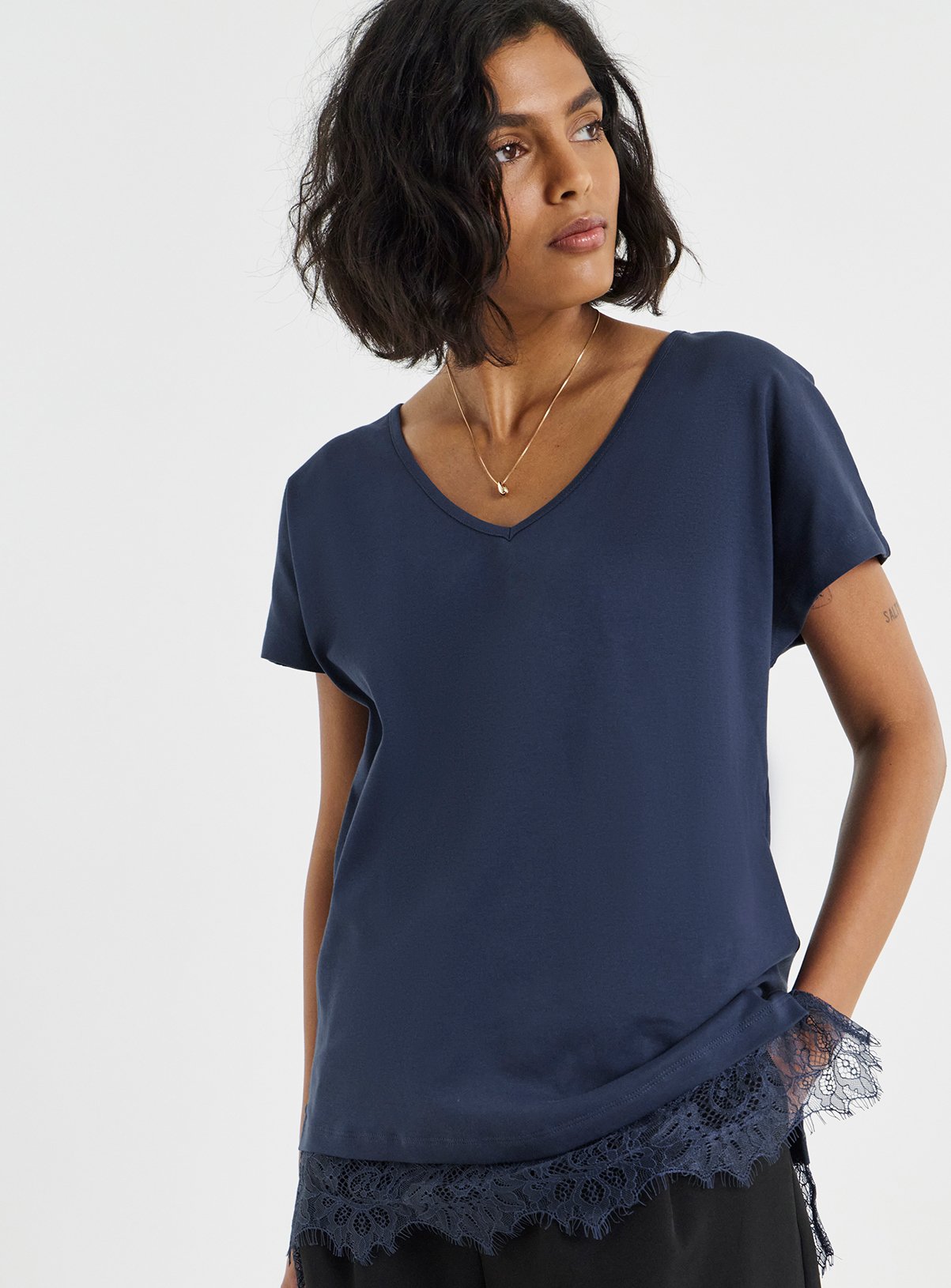 SIMPLY BE Navy Lace 2 in 1 T-Shirt 