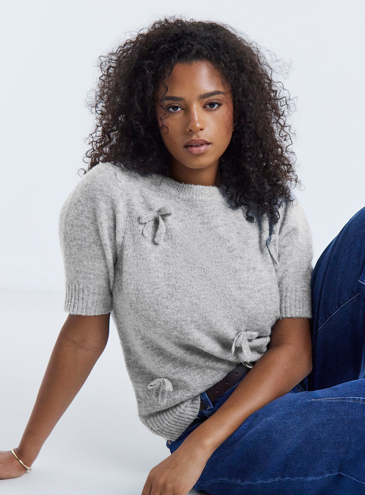 SIMPLY BE Short Sleeve Bow Jumper 