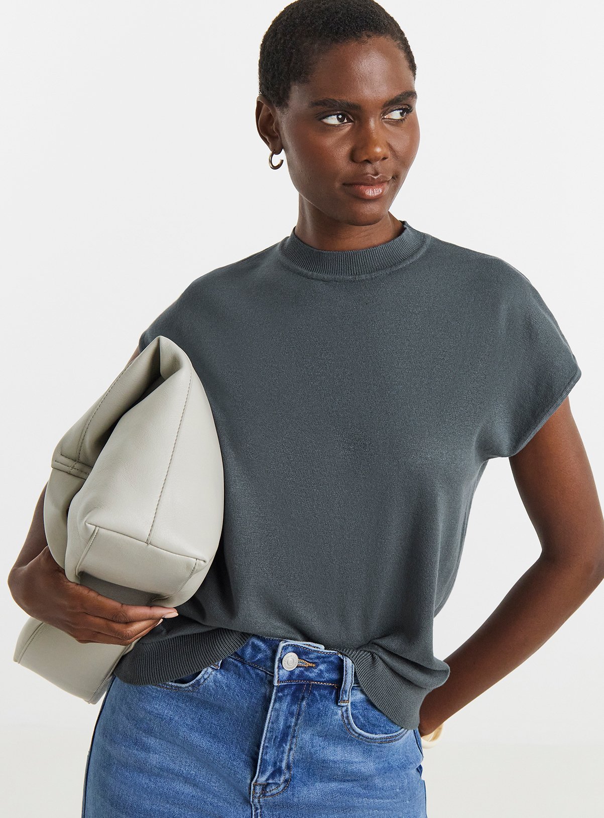 JD WILLIAMS Short Sleeve Funnel Neck T-Shirt 