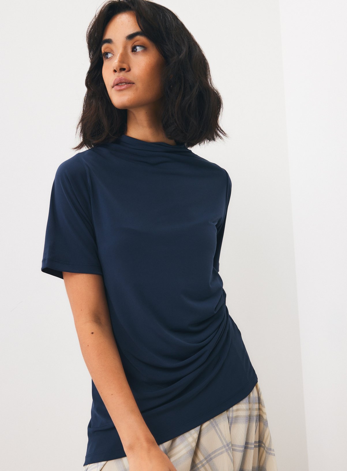 Navy Asymmetric Drapey Top 