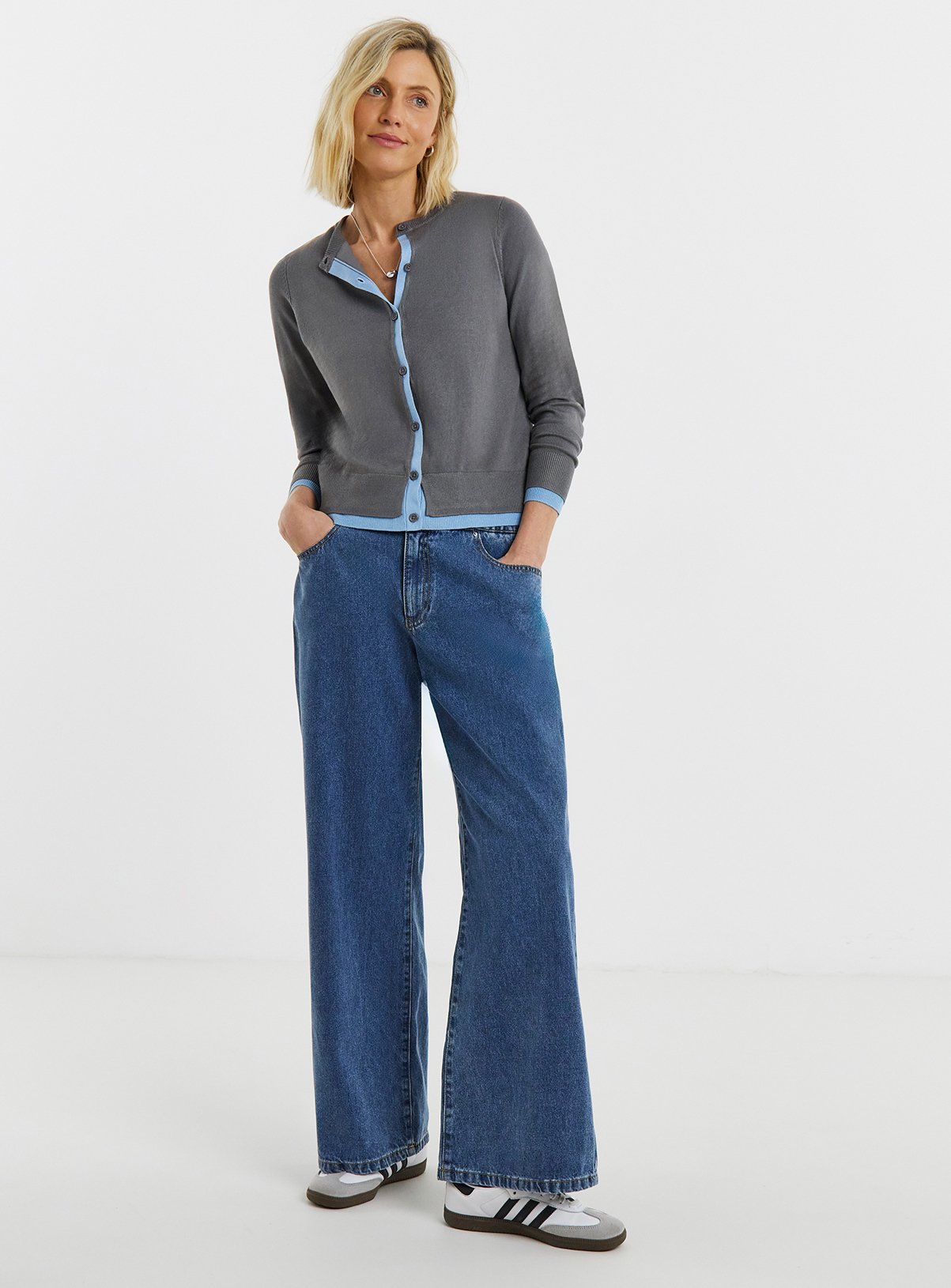 JD WILLIAMS Contrast Detail Crew Neck Cardigan 