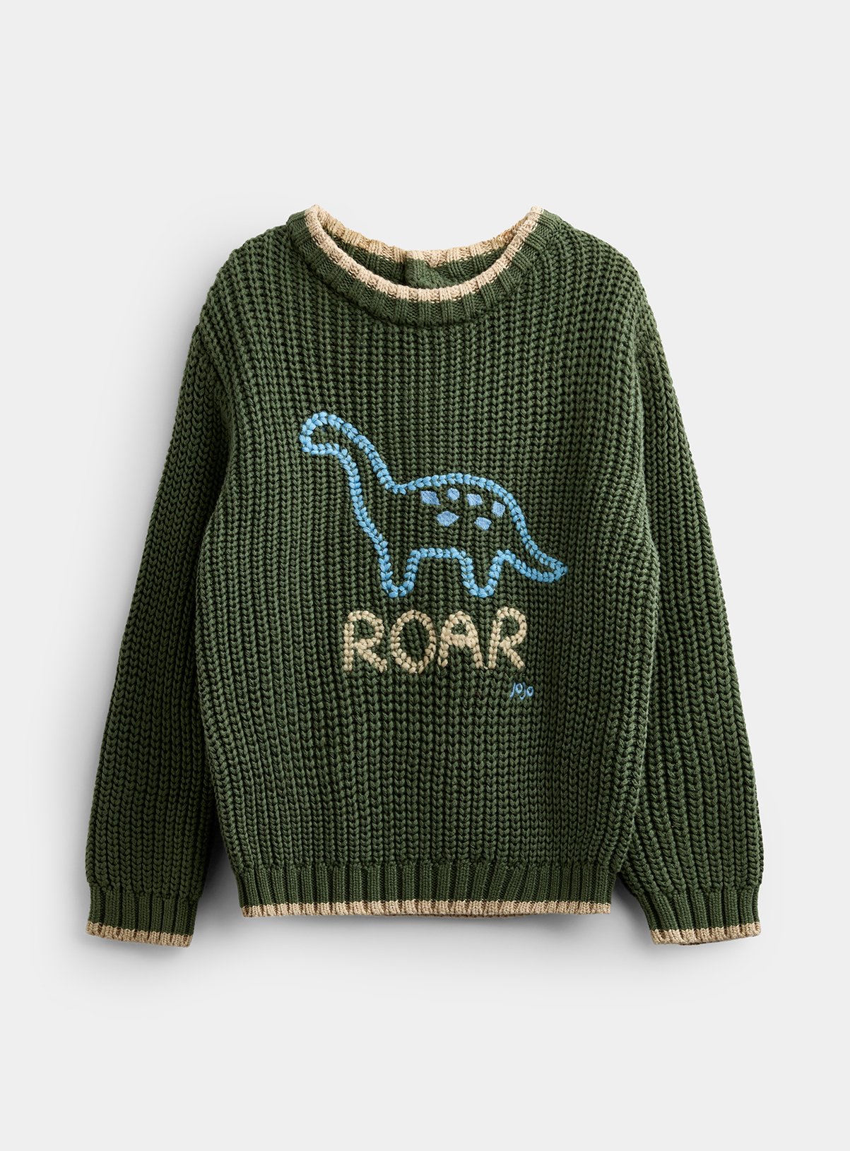 JOJO MAMAN BÉBÉ Dino Embroidered Knitted Jumper Khaki Green 