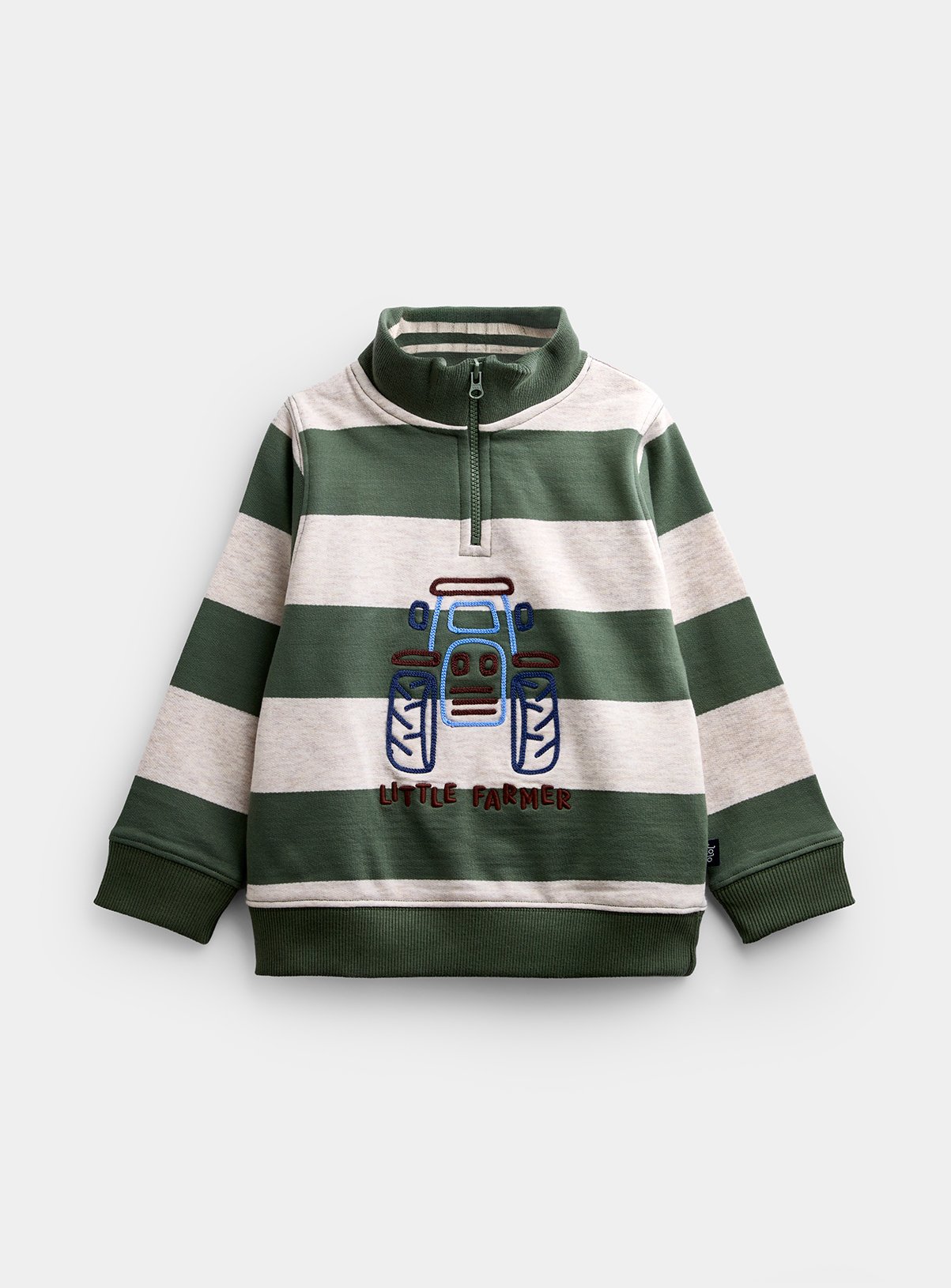 JOJO MAMAN BÉBÉ Tractor Embroidered Half Zip Sweatshirt Khaki Green 