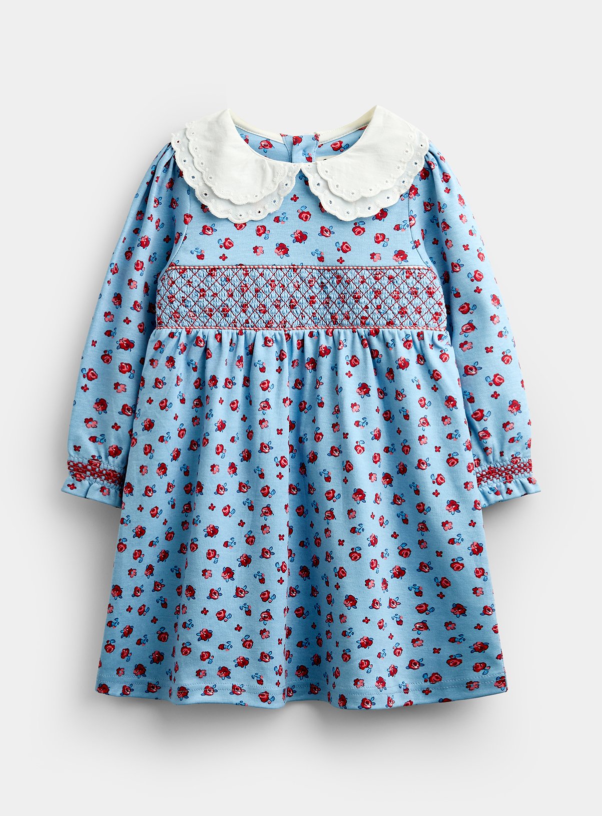 JOJO MAMAN BÉBÉ Red Ditsy Floral Smocked Dress Mid Blue 