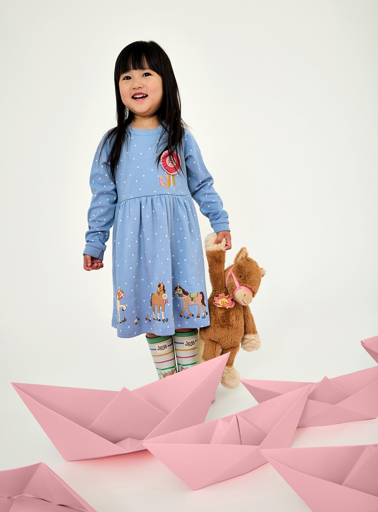 JOJO MAMAN BÉBÉ Horse Applique Button Front Dress Denim Blue 