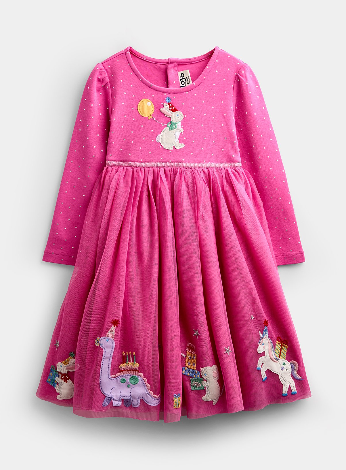 JOJO MAMAN BÉBÉ Party Friends Applique Tulle Dress Bright Pink 
