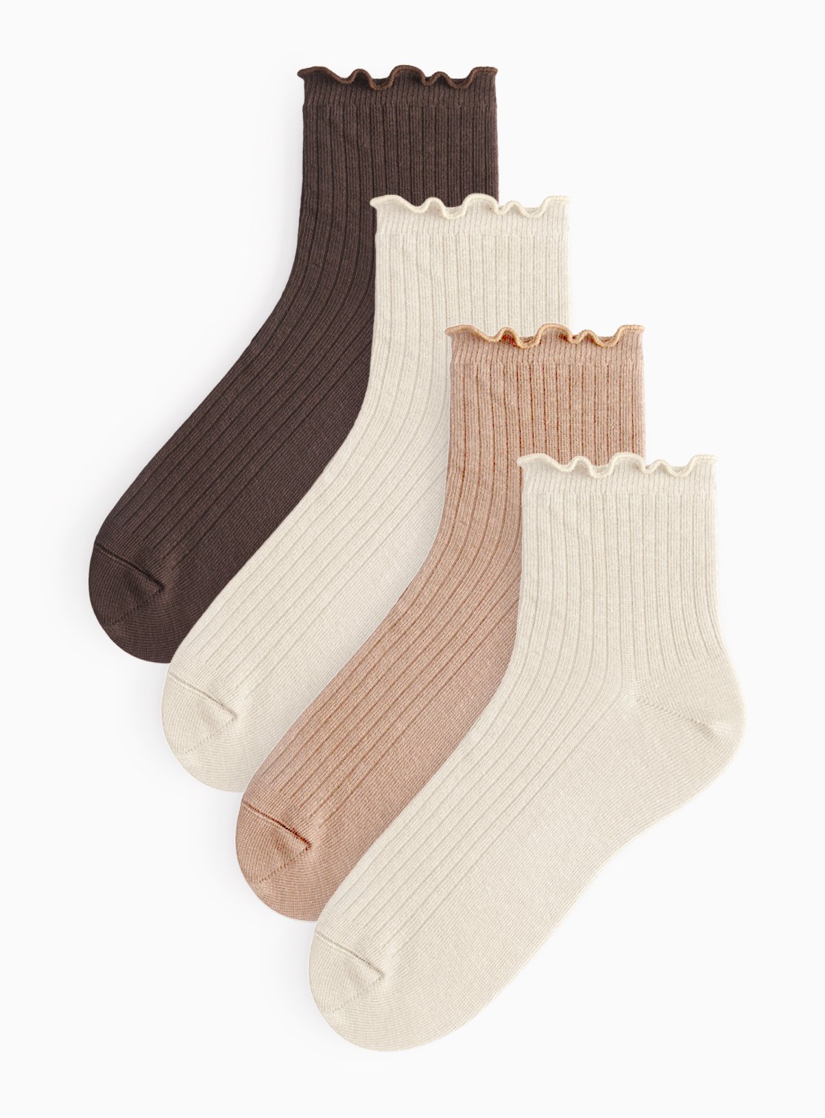Neutral Ribbed Cropped Ankle Socks 4-Pack 