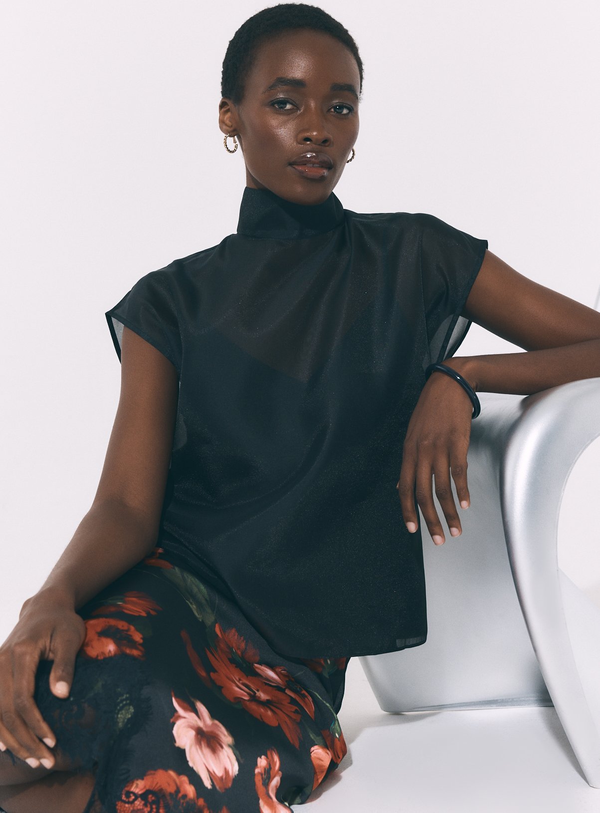 Organza Funnel Neck Top 
