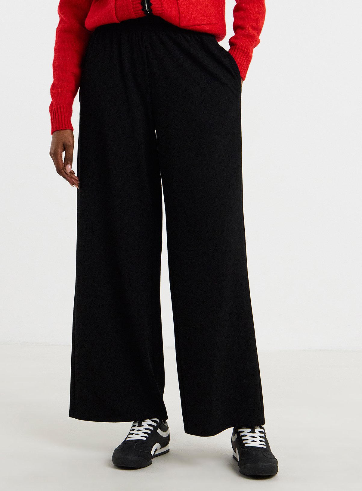 JD WILLIAMS Black Textured Jersey Wide Leg Trouser 