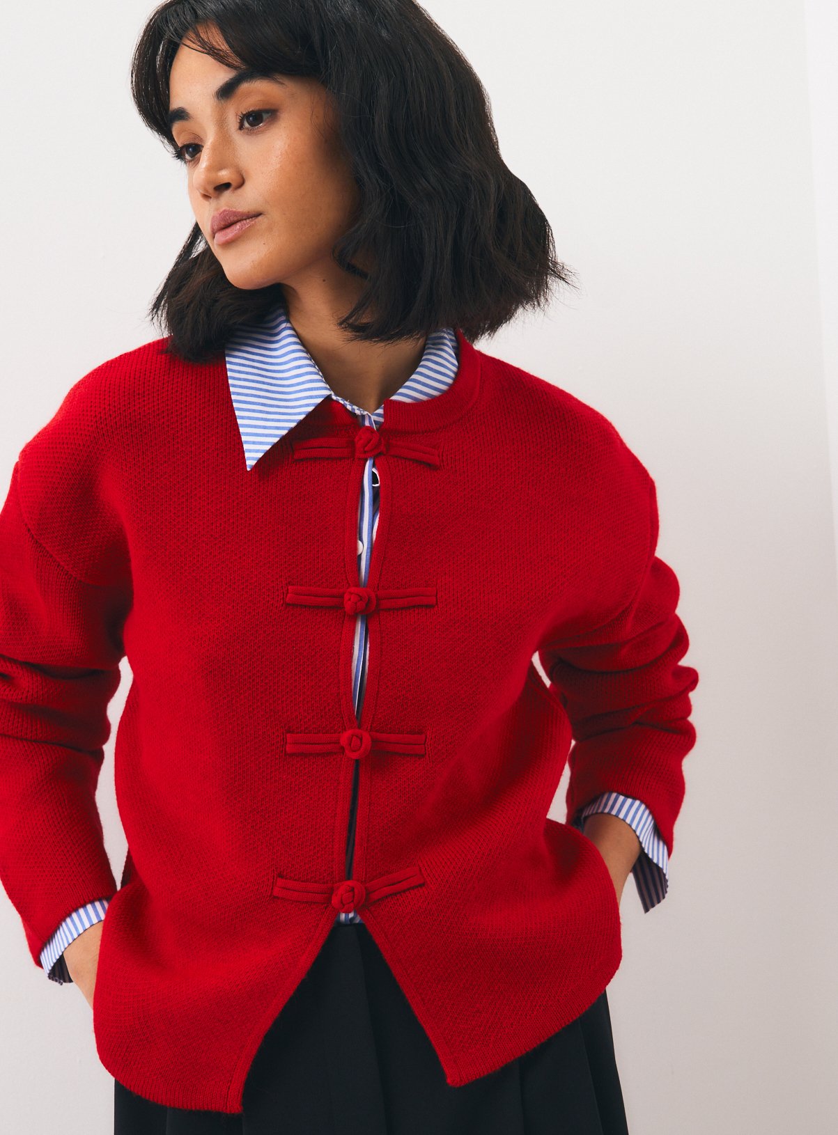 Frogging Trim Knitted Jacket 