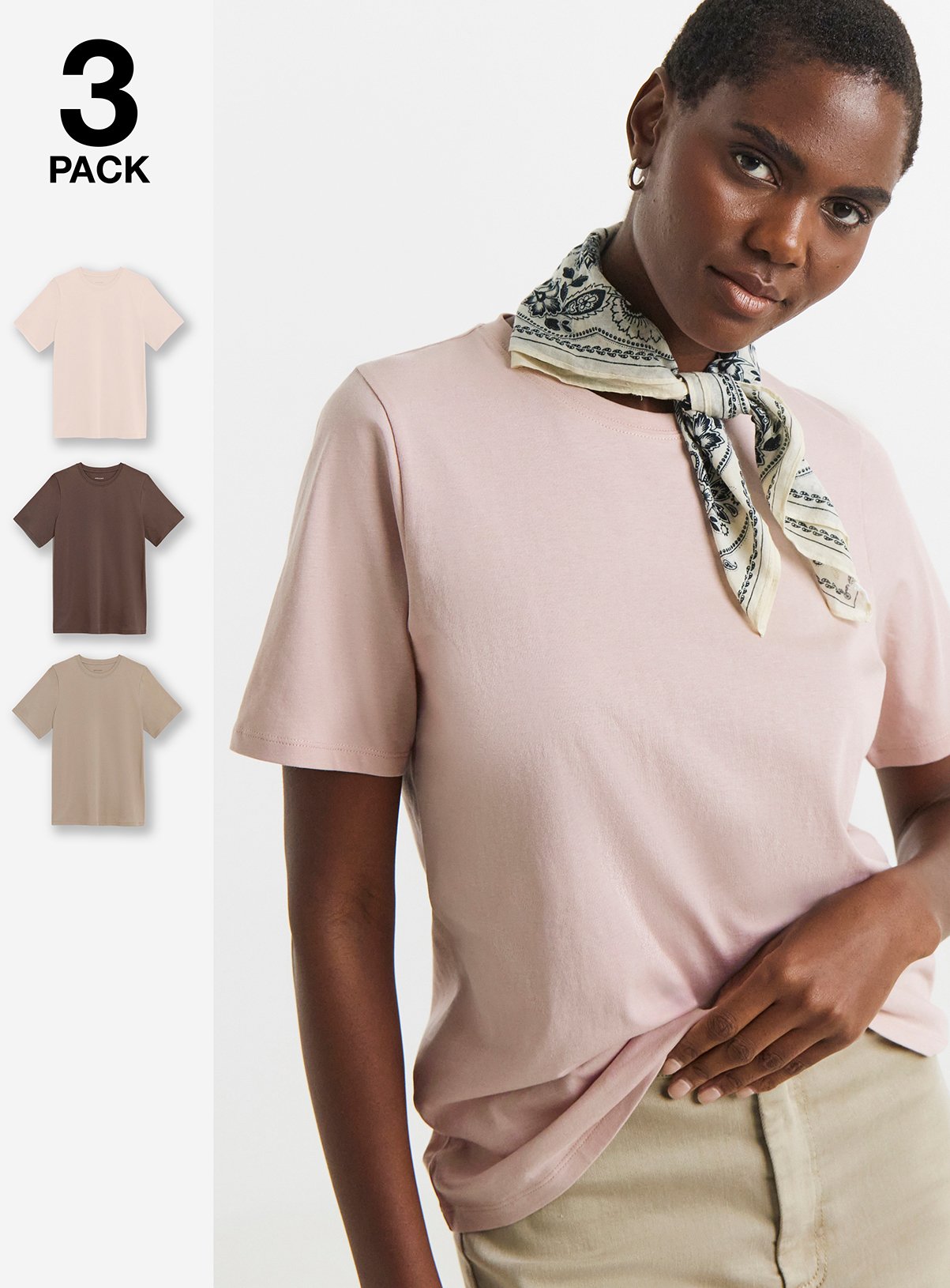 JD WILLIAMS 3 Pack Crew Neck Short Sleeve T-Shirts Neutrals 