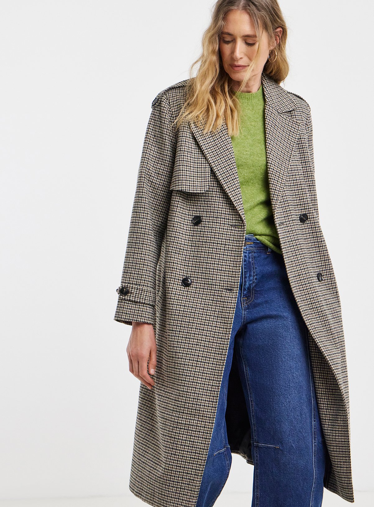 JD WILLIAMS Houndstooth Trench Coat 