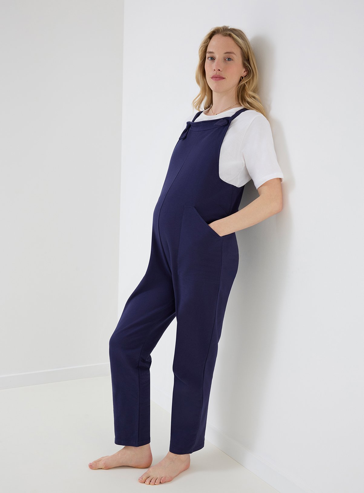 JOJO MAMAN BÉBÉ Maternity Jersey Side Pocket Dungaree Navy 