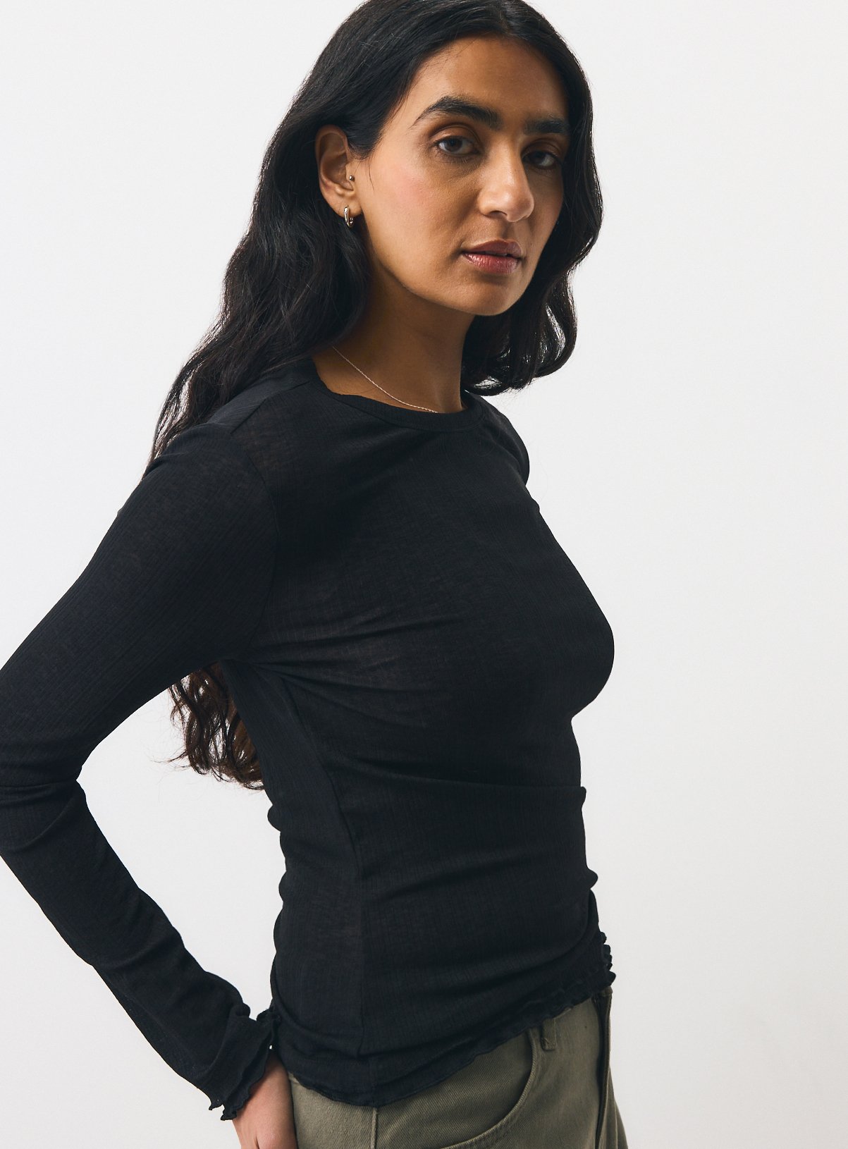 Second Skin Mesh Frill Detail Top 