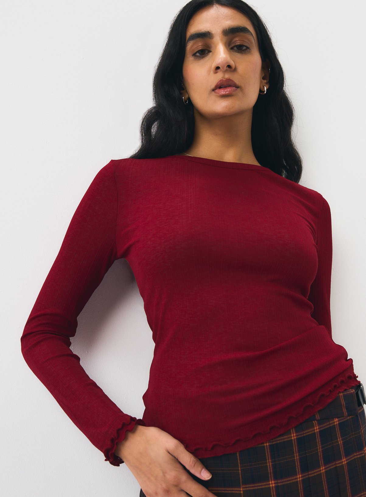 Second Skin Mesh Frill Detail Top 