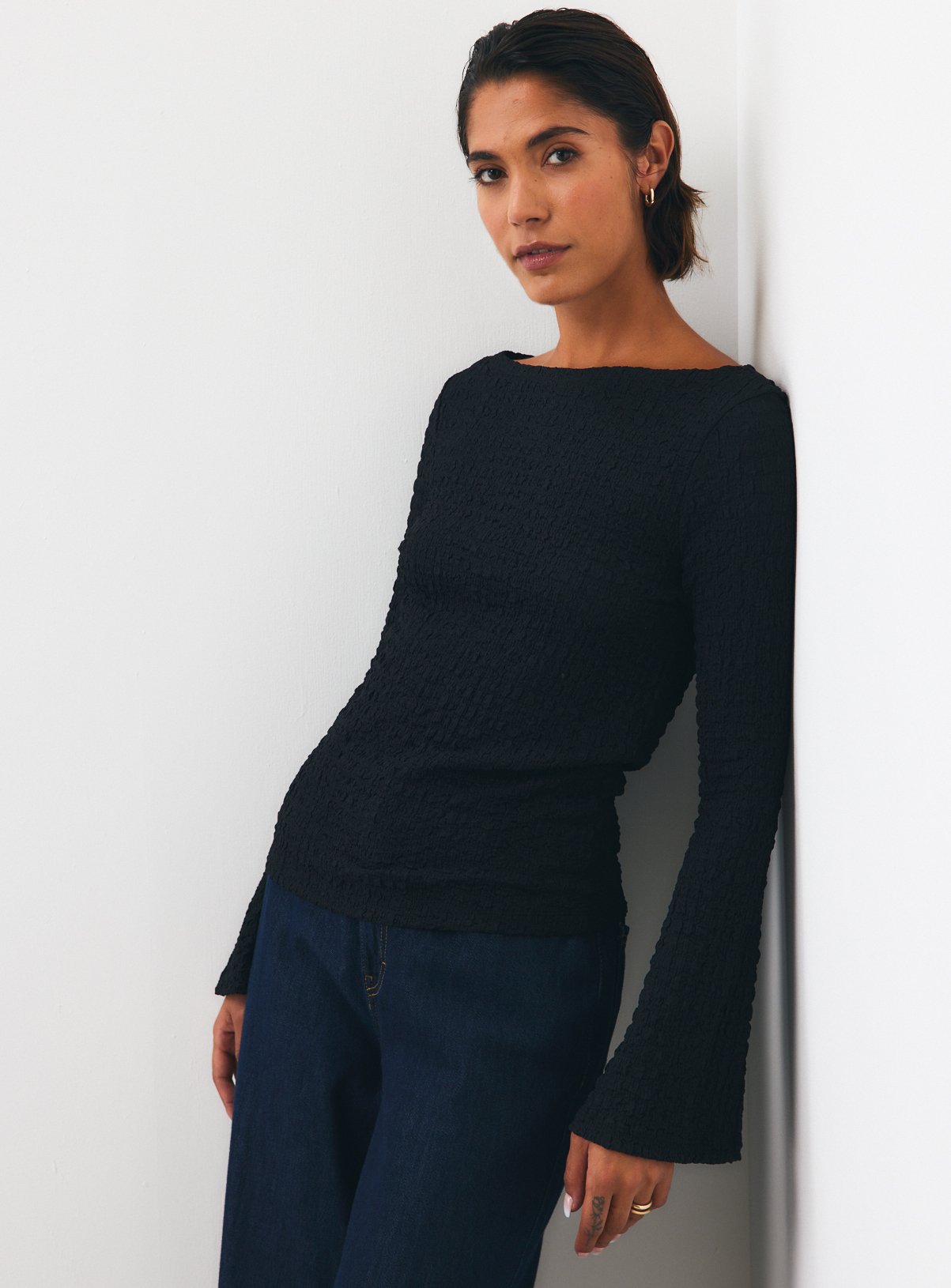 Slim Fit Textured Long Sleeve Top 