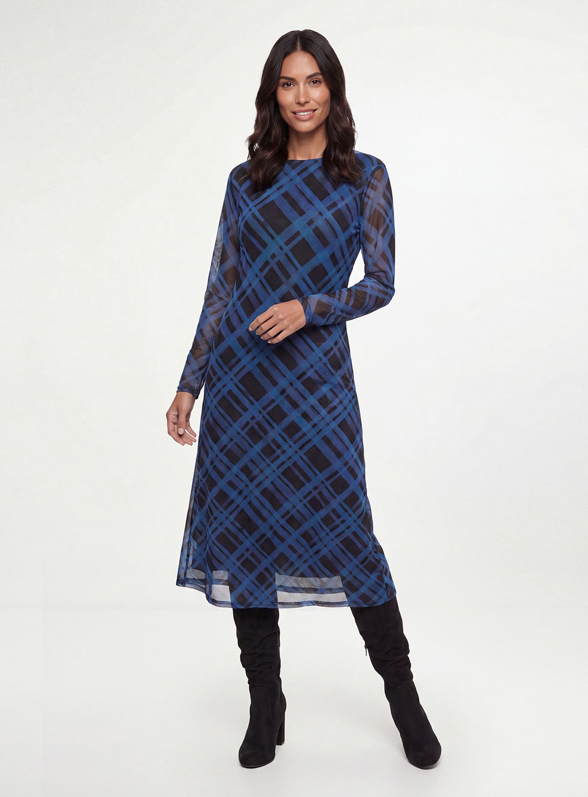 WALLIS Check Mesh Midi Dress 
