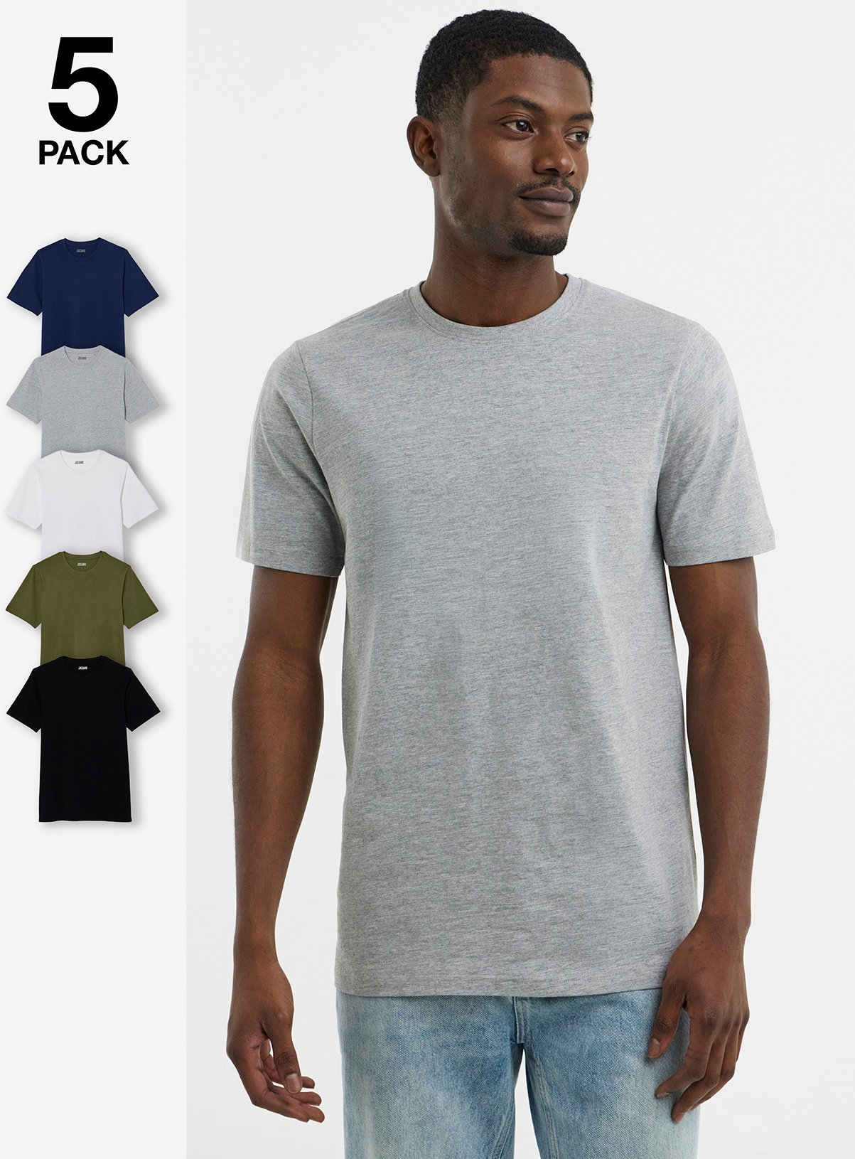 JACAMO 5 Pack Crew Neck T-Shirt Long Multi 