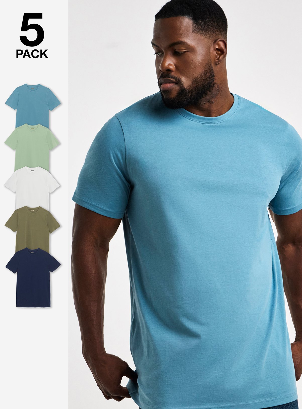 JACAMO 5 Pack Crew Neck T-Shirt Extra Long 