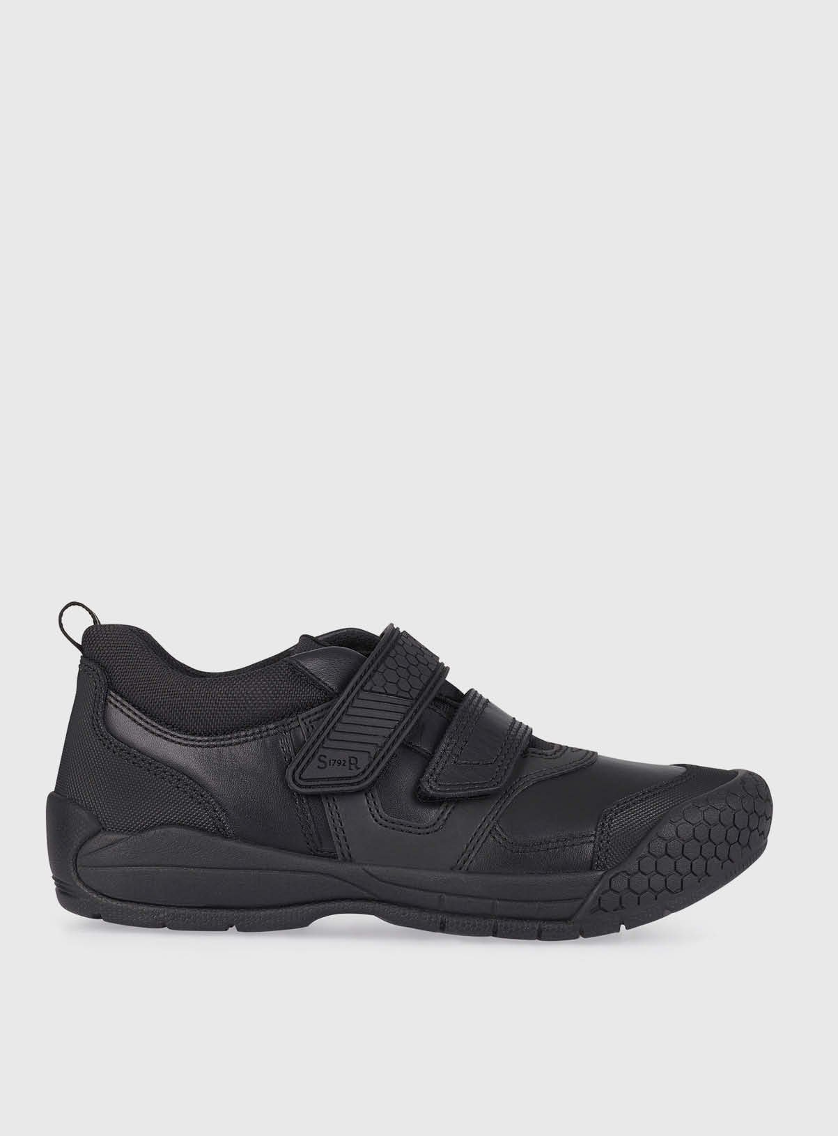 START-RITE Strike Black Leather Boys Rip Tape School Shoes 