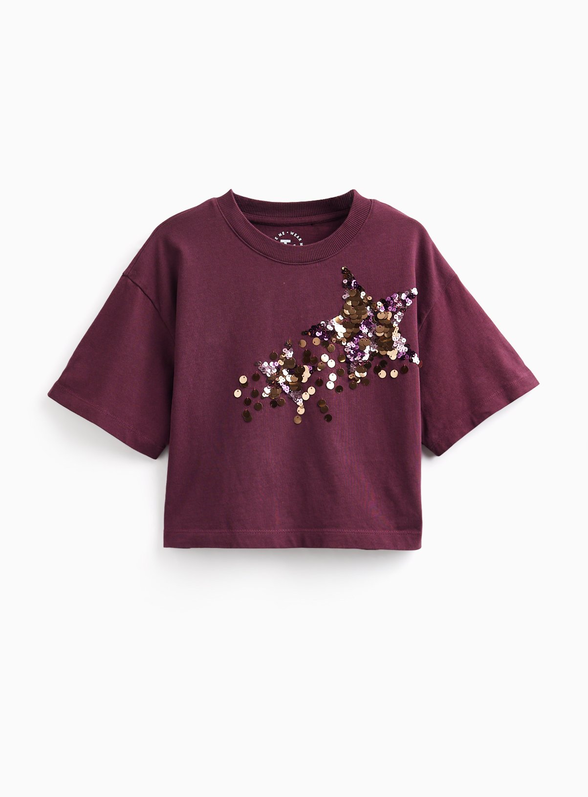Burgundy Short Sleeve Sequin T-Shirt 