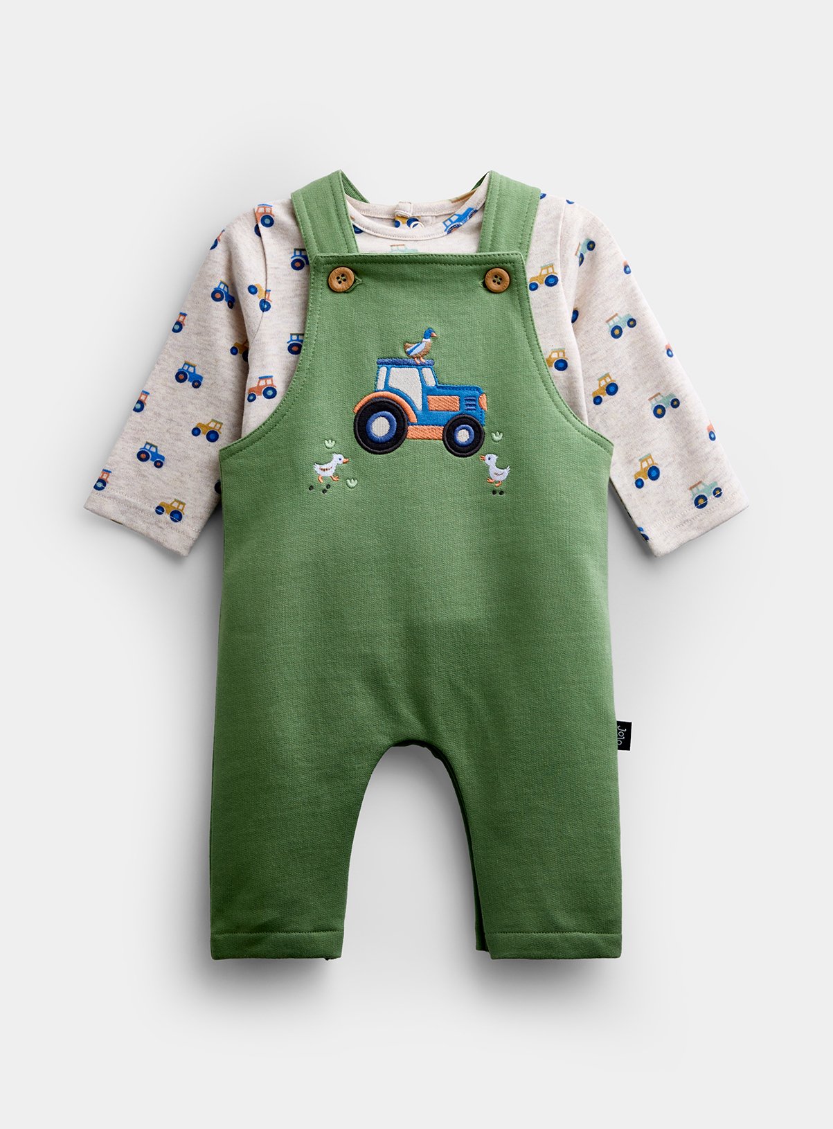 JOJO MAMAN BÉBÉ Tractor Jersey Dungaree Set Mid Green 18-24 months