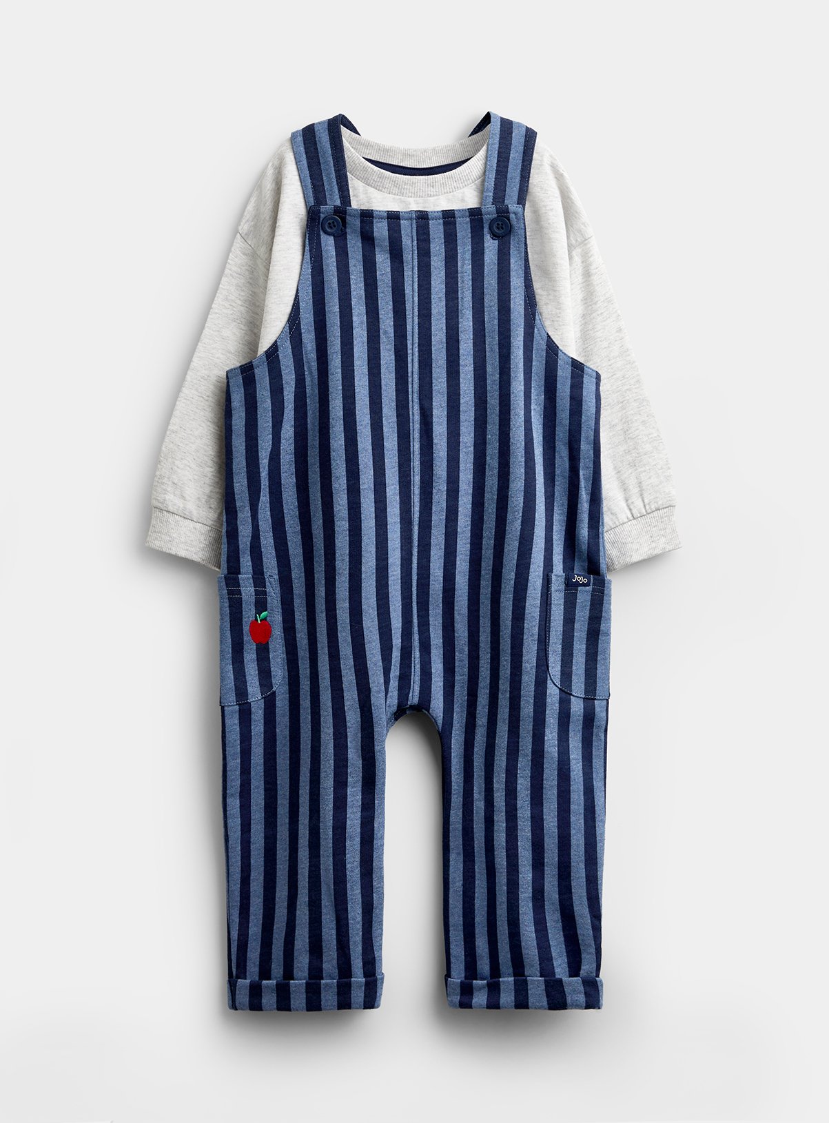 JOJO MAMAN BÉBÉ 2 Piece Striped Dungarees and Top Set Navy Blue 
