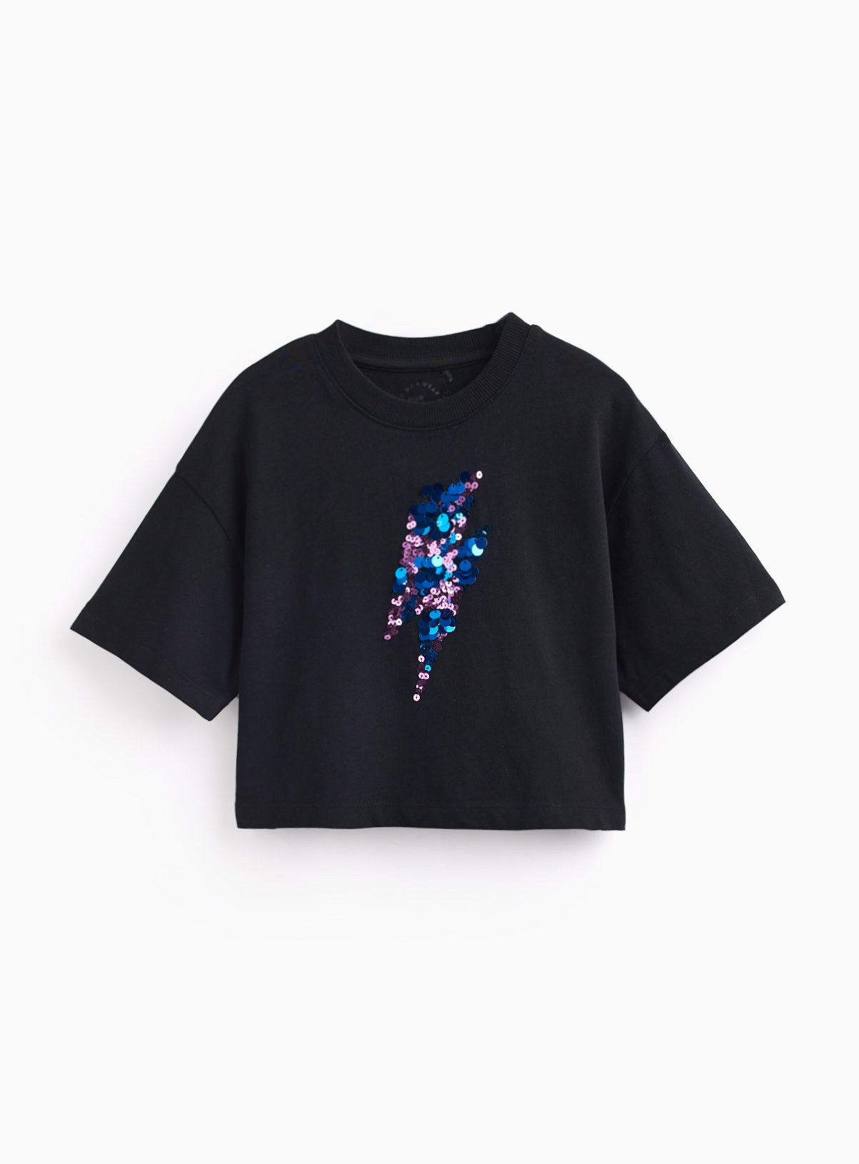 Black Sequin Lightning Bolt T-Shirt 