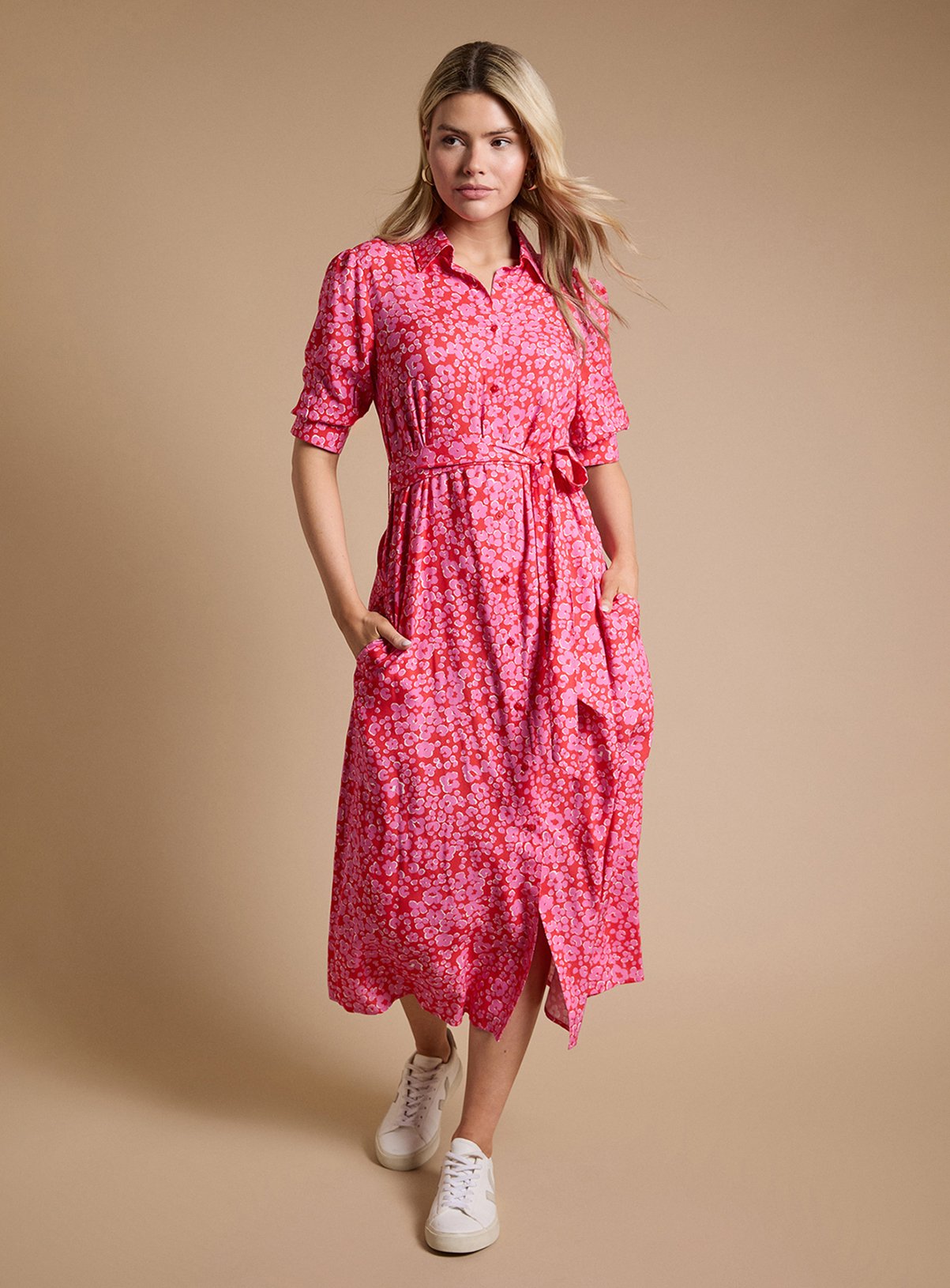 DOROTHY PERKINS Red Animal Midi Shirt Dress 