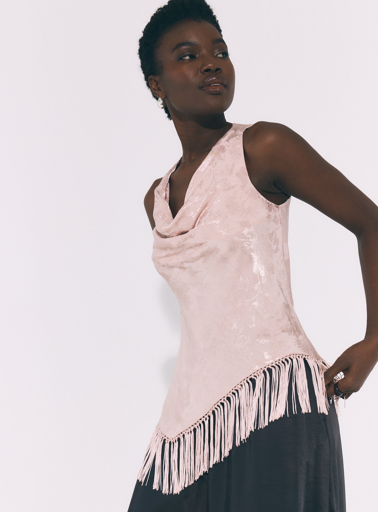 Jacquard Fringe Asymmetric Top 