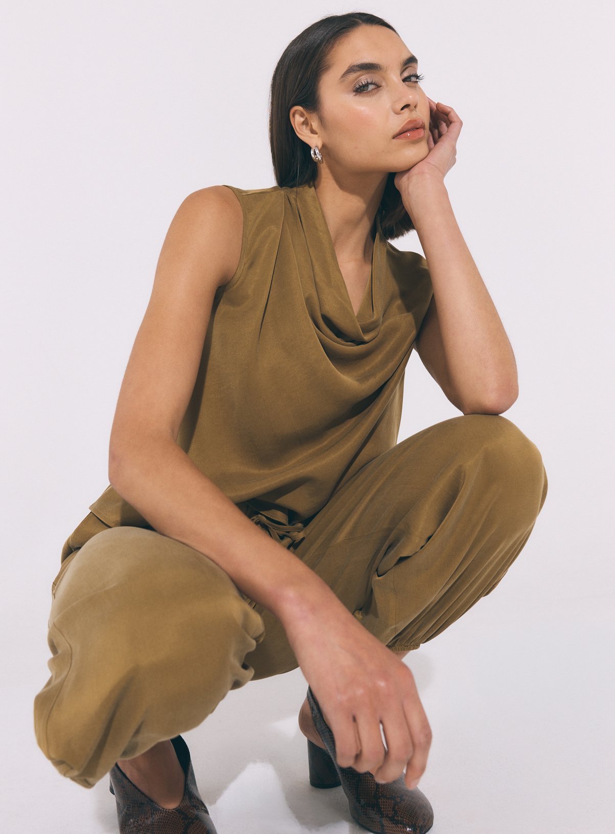 Light Khaki Sandwash Asymmetric Top 