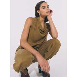 Light Khaki Sandwash Asymmetric Top