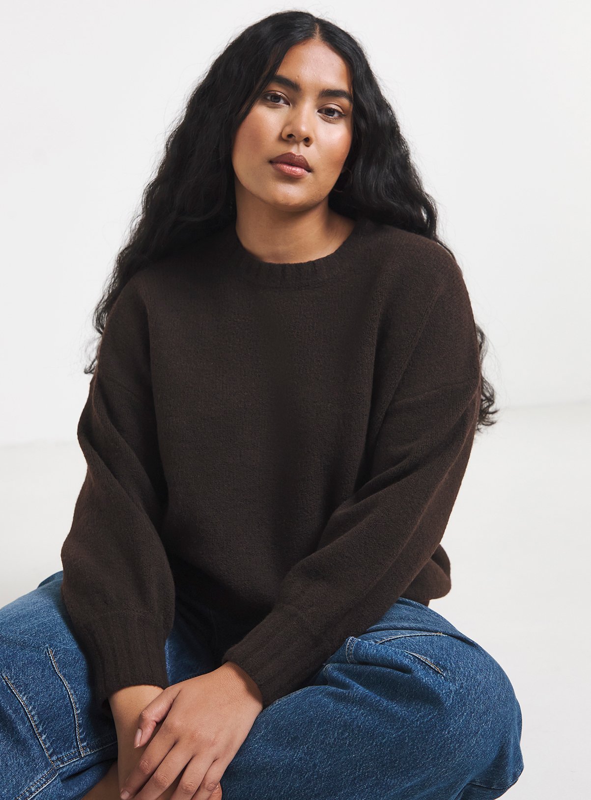 SIMPLY BE Sponge Crew Neck Volume Sleeve Jumper With Wool 