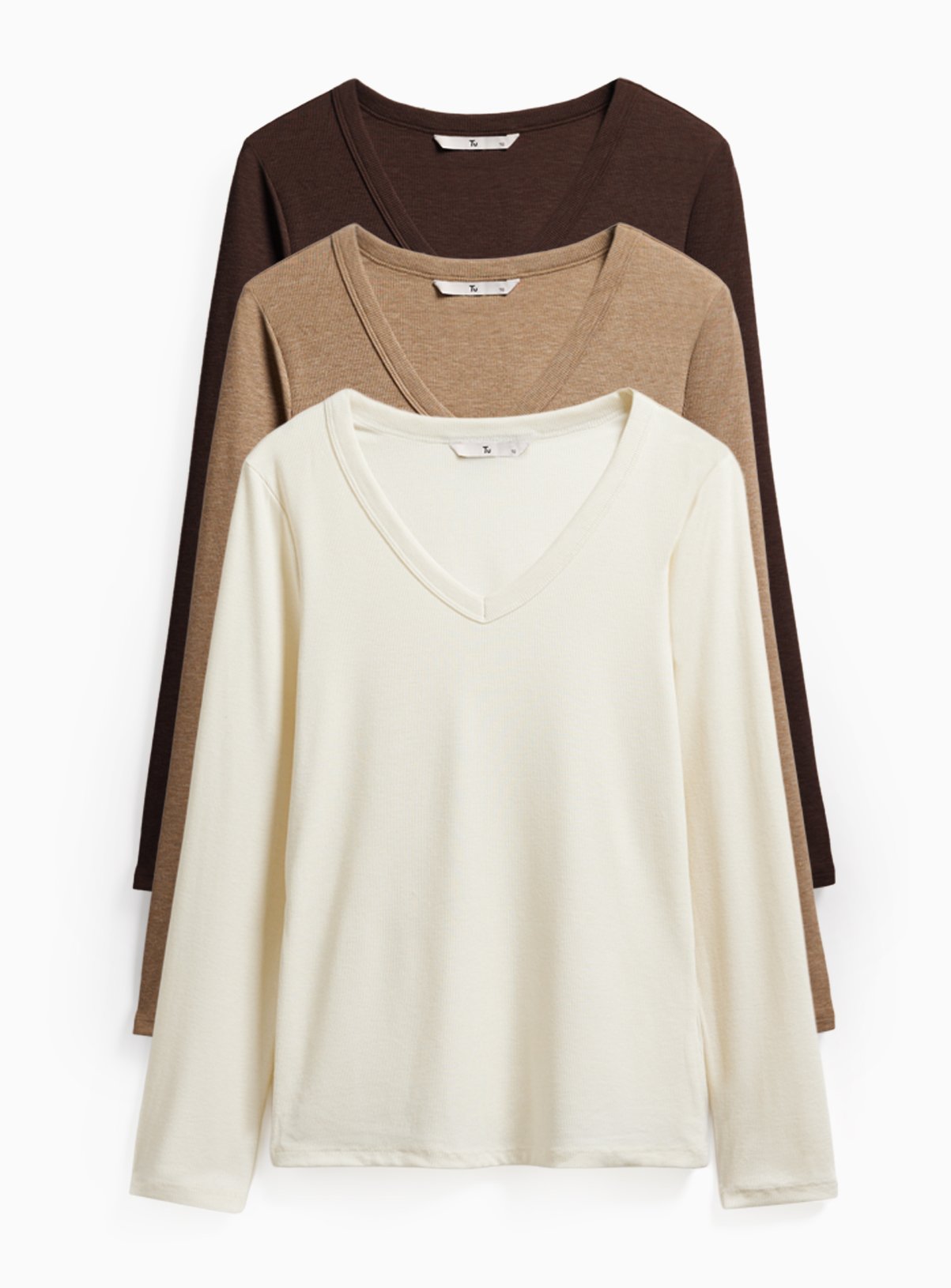 Long Sleeve V-Neck Ribbed T-Shirts 3 Pack  