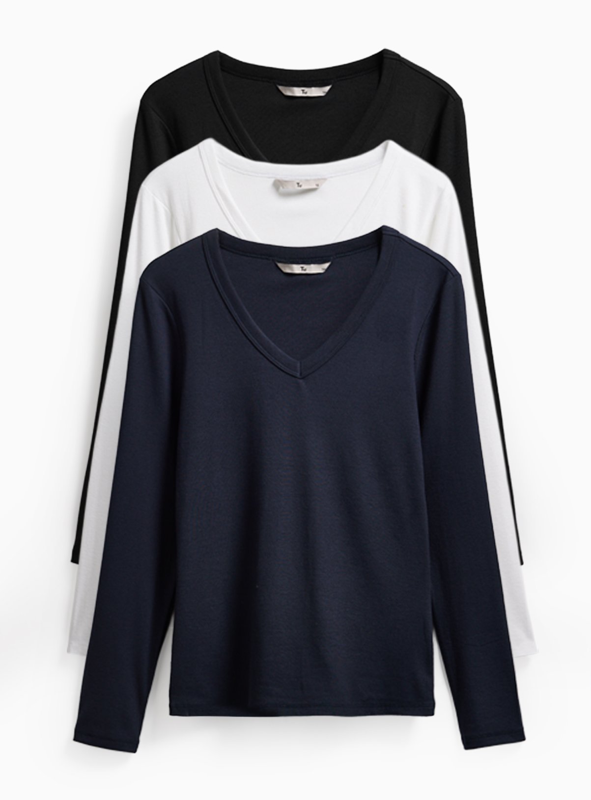 Long Sleeve V-Neck Ribbed T-Shirts 3 Pack  